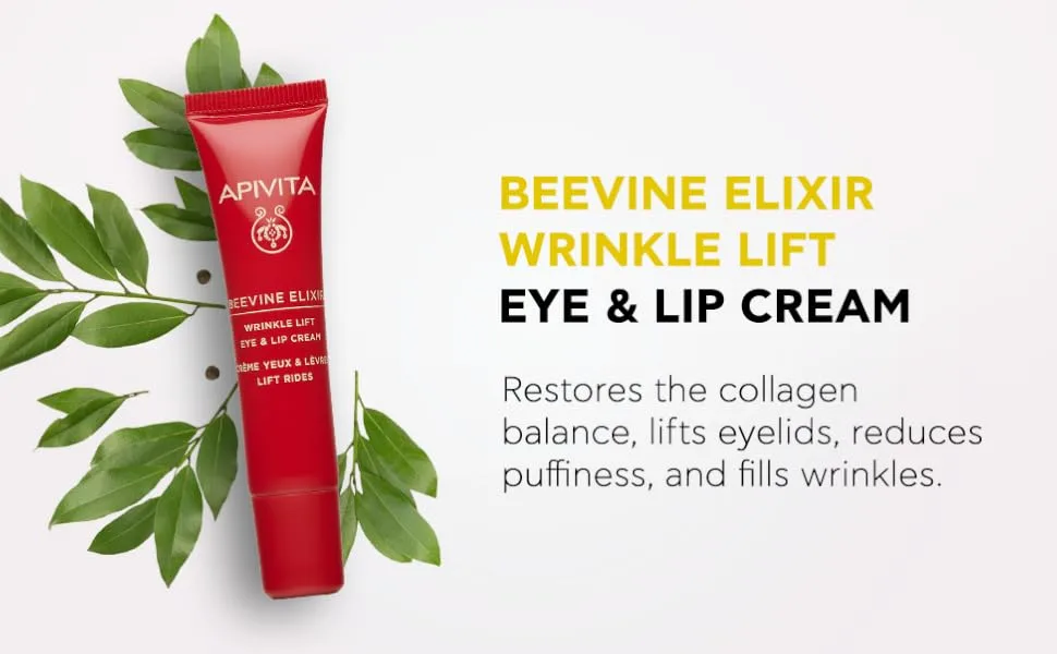 Apivita Beevine Elixir Wrinkle Lift Eye & Lip Cream Advanced Line Reduction & Collegan Boost with Polyphenols Marine Biotech Active & Goji Berry 0.51 oz - Beevine Elixir Wrinkle Lift Eye & Lip Cream