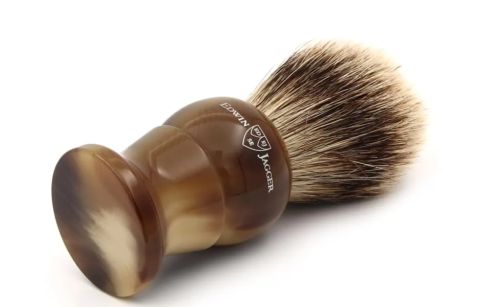 Edwin Jagger 1EJ282 Medium Super Badger Shaving Brush Imitation Light Horn for use with Shaving Cream or Soap for Men - 1EJ282 - Angled front view