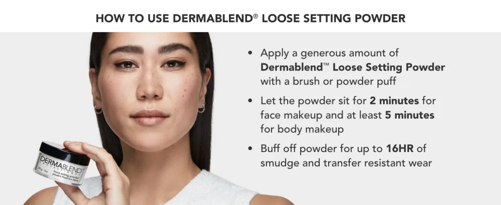 Dermablend Loose Setting Powder Face Powder Makeup & Finishing Powder for Light Medium & Tan Skin Tones Original Translucent 0.18 Oz - How to use Deckstop