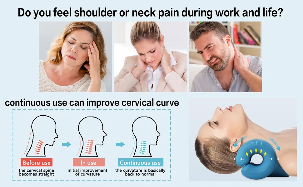 Neck and Shoulder Relaxer,Portable Cervical Traction Device Neck Stretcher,Neck Posture Corrector Chiropractic Pillow for TMJ Pain Relief and Cervical Spine Alignment-Blue - neck stretcher