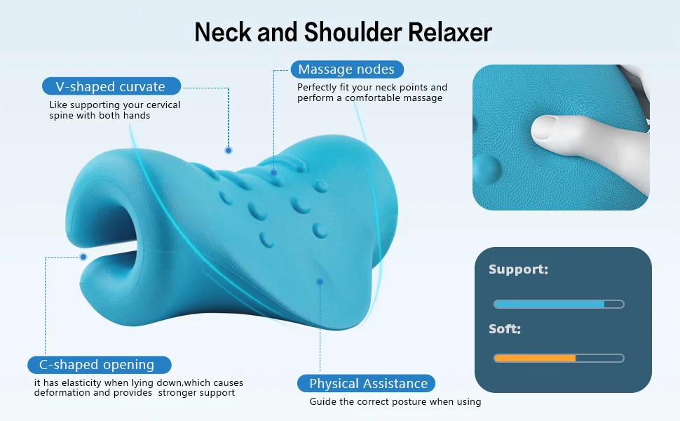 Neck and Shoulder Relaxer,Portable Cervical Traction Device Neck Stretcher,Neck Posture Corrector Chiropractic Pillow for TMJ Pain Relief and Cervical Spine Alignment-Blue - neck traction