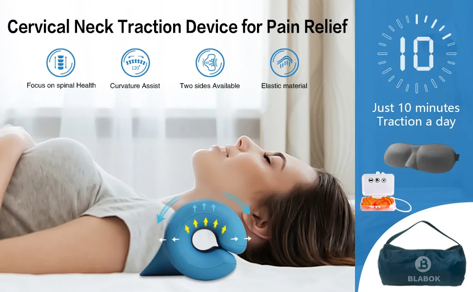 Neck and Shoulder Relaxer,Portable Cervical Traction Device Neck Stretcher,Neck Posture Corrector Chiropractic Pillow for TMJ Pain Relief and Cervical Spine Alignment-Blue - pillow for neck pain