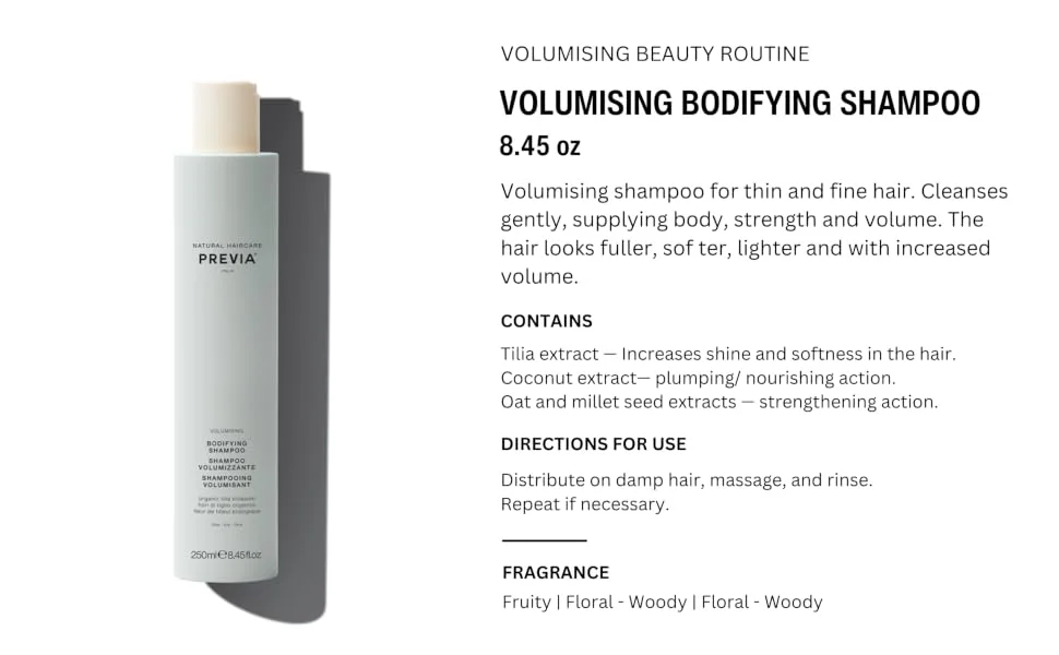 PREVIA Volumising Bodifying Shampoo - Volumizing Shampoo for Fine Thin Hair (8.45 oz) - PREVIA VOLUMISING