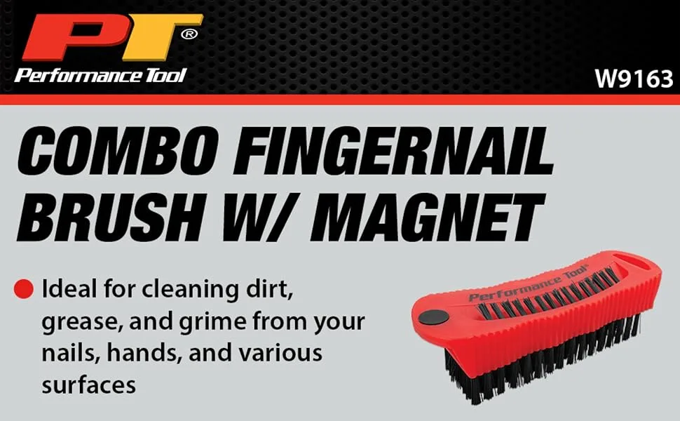 Performance Tool W9163 Utility and Fingernail Brush with Magnet / Scrub Brush Nylon Bristle Fingernail Brush Nylon Bristle Fingernail Brush - Combo Fingernail Brush w/Magnet