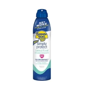 Banana Boat Simply Protect Sensitive Sunscreen Spray Broad Spectrum SPF 50 25% Fewer Ingredients 9.5 Ounces - product information 2