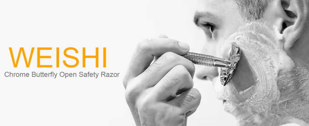 WEISHI Butterfly Open Double Edge Safety Razor Chrome Short Handle Reusable TTO Razor - WEISHI Chrome Butterfly Open Double Edge Safety Razor