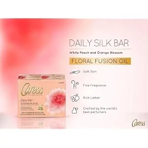 Caress Bar Soap for Silky Soft Skin Daily Silk with Floral Fusion Oil 3.75 oz 8 Bars - About Caress