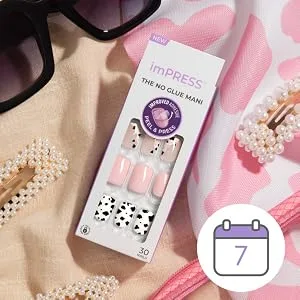 KISS imPRESS No Glue Mani Press-On Nails Design 'As It Was' Neutral/green Medium Size Almond Shape Includes 30 Nails Prep Pad Instructions Sheet 1 Manicure Stick 1 Mini File - image