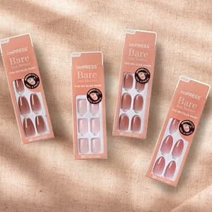 KISS imPRESS No Glue Mani Press-On Nails Color 'Instinct' Light Pink Short Size Squoval Shape Includes 30 Nails Prep Pad Instructions Sheet 1 Manicure Stick 1 Mini File - image