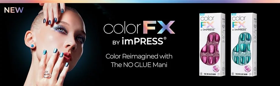 KISS imPRESS No Glue Mani Press-On Nails Color FX Starstruck' Medium Neutral Short Size Squoval Shape Includes 30 Nails Prep Pad Instructions Sheet 1 Manicure Stick 1 Mini File - image
