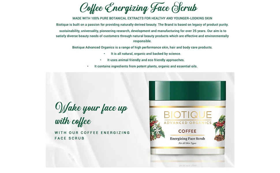 Biotique Coffee Energizing Face Srcub for all Skin Types 50g - product information 2