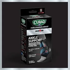 Curad Performance Series Ironman Ankle Support Adjustable with Removable Stays Universal Fit for Mild or Moderate Sprains - Ankle Support; ankle brace