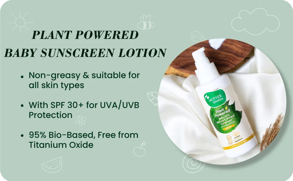 Natural Baby Sunscreen Lotion with Organic Ingredients SPF 30+ Plant derived 95% Bio Based Ingredients - UVA/UVB Protection 100ml - product information 2