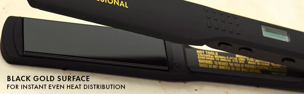 Hot Tools Pro Artist Black Gold Flat Iron | Long Lasting Extra Smooth Styles (1-1/4 in) - flatiron; flatirons; straightener; straighteners; hairstraightener; hairstraighteners; blackgold