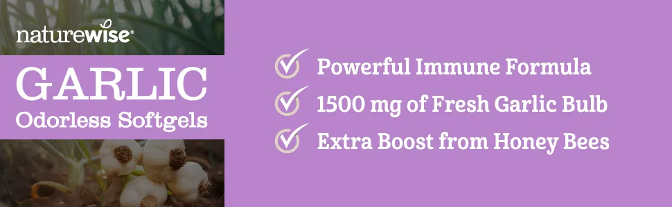 NatureWise Garlic Odorless Softgels 1500mg Support for Cardiovascular Function & Immune System Health with Antioxidants & Bee Pollen for Everyday Wellness, Black, 60 Count - NatureWise Garlic Odorless softgels
