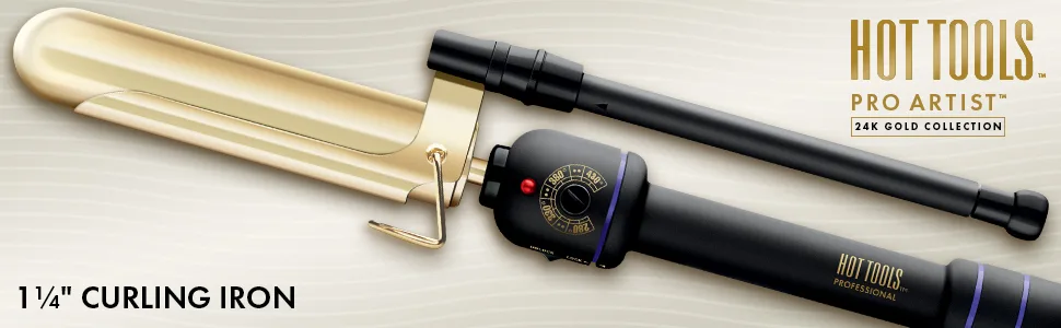 Hot Tools Pro Artist 24K Gold Marcel Iron | Long Lasting Curls Waves (1-1/4 in) 1-1/4 Inch BARREL 24K Gold Marcel Iron - marceliron; marcelirons; marcelcurlingiron; marcelcurlingirons; gold; hottools; longlastingcurls