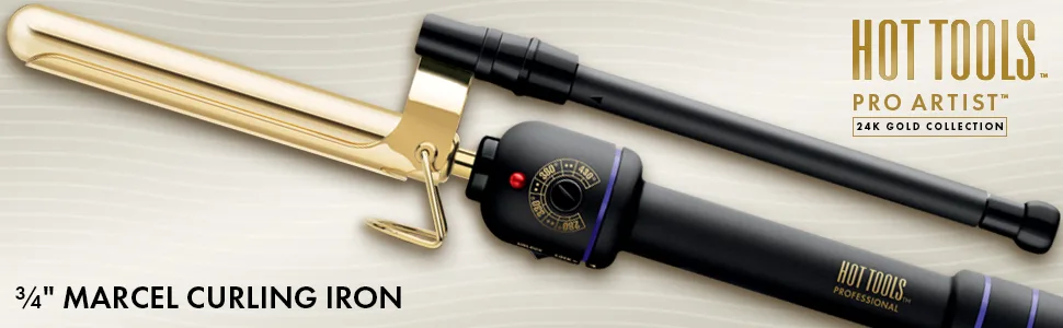 Hot Tools Pro Artist 24K Gold Marcel Iron | Long Lasting Curls Waves (3/4 in) 3/4 Inch BARREL 24K Gold Marcel Iron - marceliron; marcelirons; marcelcurlingiron; marcelcurlingirons; gold; hottools; longlastingcurls