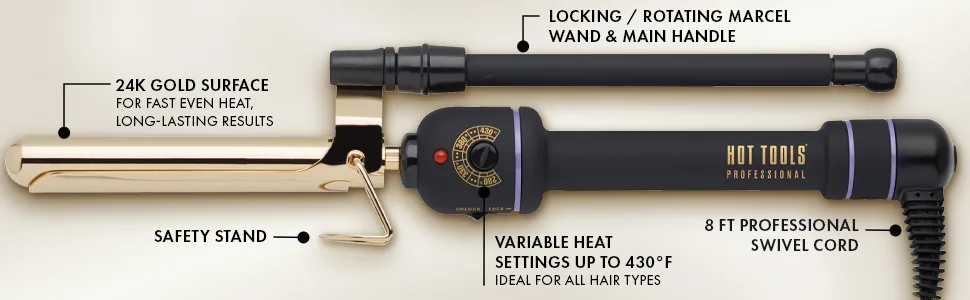 Hot Tools Pro Artist 24K Gold Marcel Iron | Long Lasting Curls Waves (3/4 in) 3/4 Inch BARREL 24K Gold Marcel Iron - marceliron; marcelirons; marcelcurlingiron; marcelcurlingirons; gold; hottools; longlastingcurls