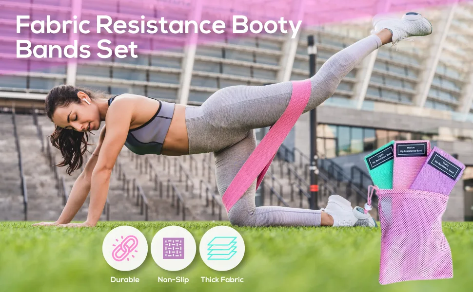 Perfect Stix Booty Bands - 3 Difficulties - Fabric Resistance Bands Set. Non Slip Stretch Bands. Exercise Bands for Legs and Butt. Includes a Pink Mesh Traveling Bag - exercise bands resistance