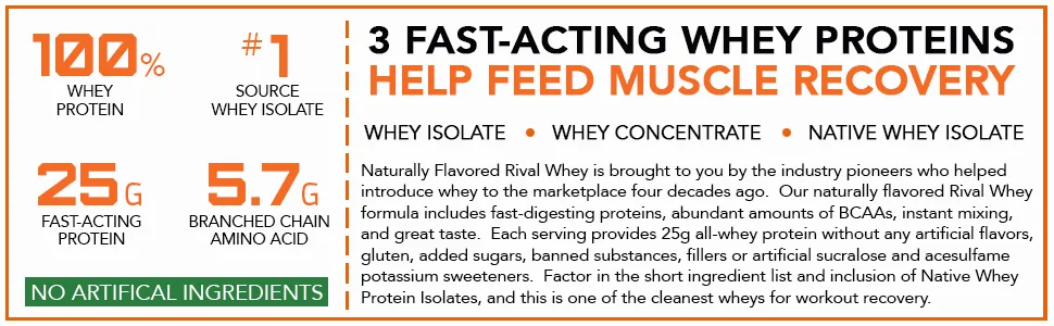 Naturally Flavored Rival Whey - Pure Chocolate 2lb - 3- Fast Acting Whey Proteins