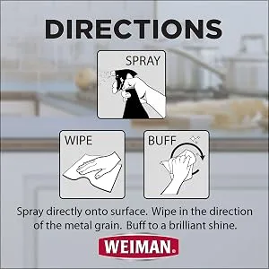 Weiman Stainless Steel Cleaner and Polish Trigger Spray - Protects Against Fingerprints and Leaves a Streak-less Shine - 12 Ounce - Spray Directly onto surface wipe in the direction of the metal grain buff to a brilliant shine