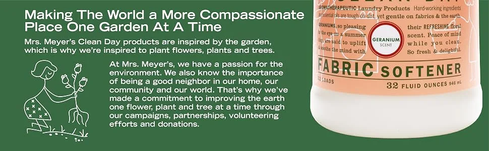 MRS. MEYER'S CLEAN DAY Liquid Fabric Softener Infused with Essential Oils Paraben Free Geranium 32 oz (32 Loads). - Making the World a More Compassionate Place One Garden At a Time