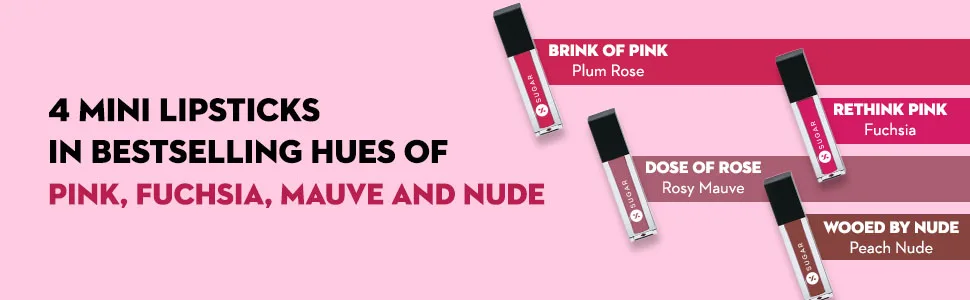 SUGAR Cosmetics Smudge Me Not Liquid Mini Lipstick Gift Set (Nude) - product information 3