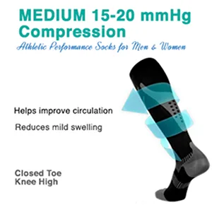 NuVein Compression Socks 15-20 mmHg Support for Athletic Performance and Medical Recovery Knee High Closed Toe Silver on Black X-Large - NUVEIN 2101 FEATURES