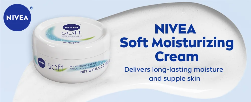 NIVEA Soft Refreshingly Soft Moisturizing Cream Body Moisturizer for Face Body and Hands Enriched with Jojoba Oil and Vitamin E 6.8 Oz Jar - nivea creme, nivea cream, creme soft, cream soft, hand lotion, body lotion, face lotion