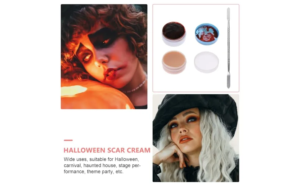 1set Halloween Scar Cream Special Effects Makeup Spatula for Makeup Special Effects Scab Blood Makeup Modeling Putty Makeup Special Effects Skin Was Moulding Scars Prosthetics Wax - product information 6