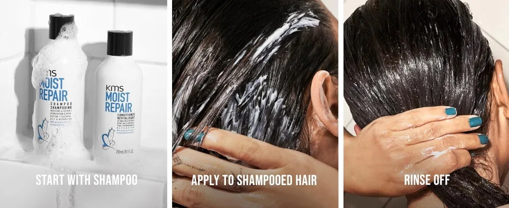 KMS MoistRepair Intense Restore Treatment 100 ml - Start with Shampoo, Apply to shampooed hair, rinse off