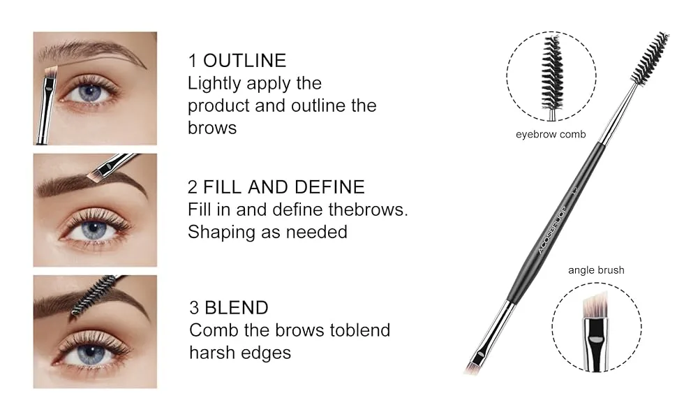 Eyebrow Brush and Spoolie Brush Professional Angled Brow Brush or Eyeliner Brush - mascala