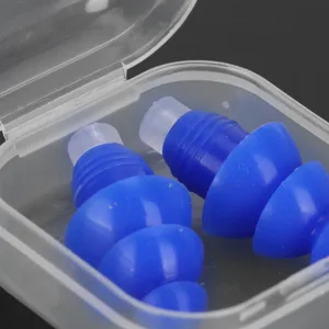 Reusable Ear Plugs Waterproof Silicone Earplugs Noise Reduction for Swimming Sleeping (Blue+PP Box) - 3111210064612-2