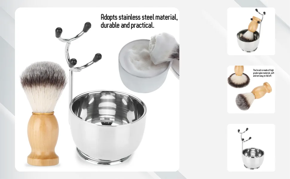 Men's Beard Shaving Set Professional Stainless Steel Bowl Stand Brush Mustache Shaving Tool - JM14984-1