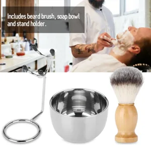 Men's Beard Shaving Set Professional Stainless Steel Bowl Stand Brush Mustache Shaving Tool - JM14984-3