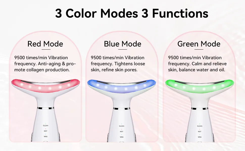 Neck Face Massager 3 Colour Modes and Vibration Facial Massager Face Sculpting Tool for Double Chin and Skin Care (White) - Face Massager