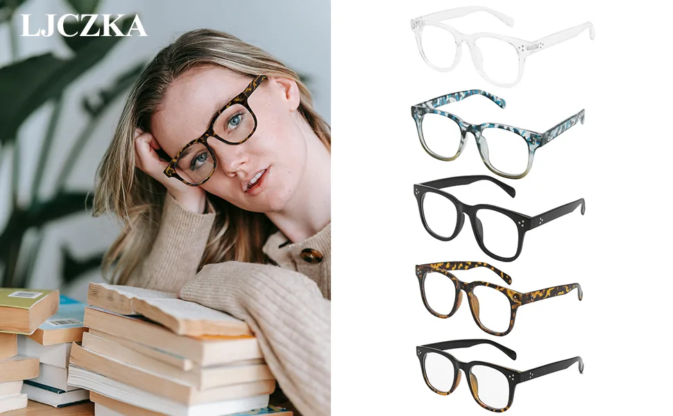 LJCZKA Blue Light Blocking Glasses for Women Men Retro Square Frame Computer Gaming Glasses Anti Eyestrain Eyeglasses Blueleopardclear - Blue Light Blocking Glasses