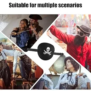 Adjustable Black Pirate Eye Patches Eye Skull Eye Patches for Adults & Kids Pirate Black Out Blindfold, Skin Friendly Blinder Child - Adjustable Blindfold