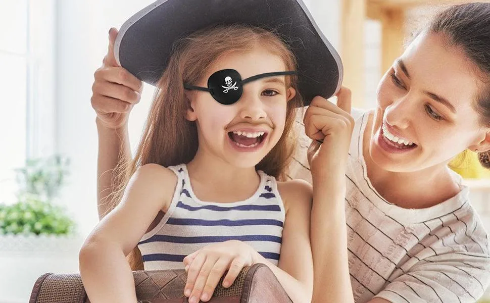 Adjustable Black Pirate Eye Patches Eye Skull Eye Patches for Adults & Kids Pirate Black Out Blindfold, Skin Friendly Blinder Child - Adjustable Eye Patches