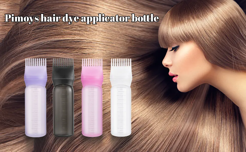Pimoys Root Comb Applicator Bottle 6 Ounce Oil Applicator for Hair Dye Hair Oiling Bottle Brush with Graduated Scale Black - product information 1