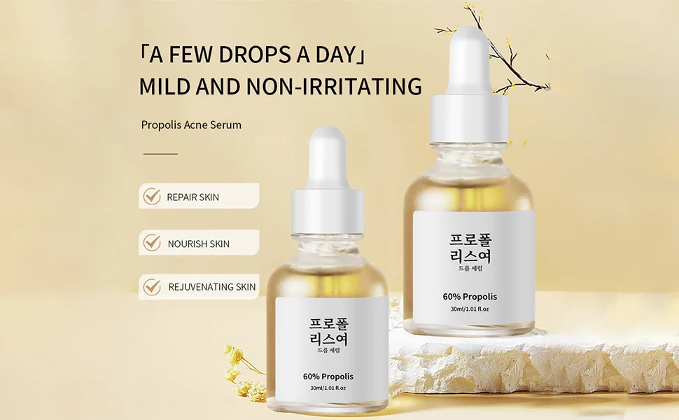 Propolis Ampoule with 60% Propolis Extract for Acne-prone&Sensitive skin No irritation Non sticky Minimize breakouts Hyaluronic Acid 30ml Hydration Support Formula - Propolis Acne Serum