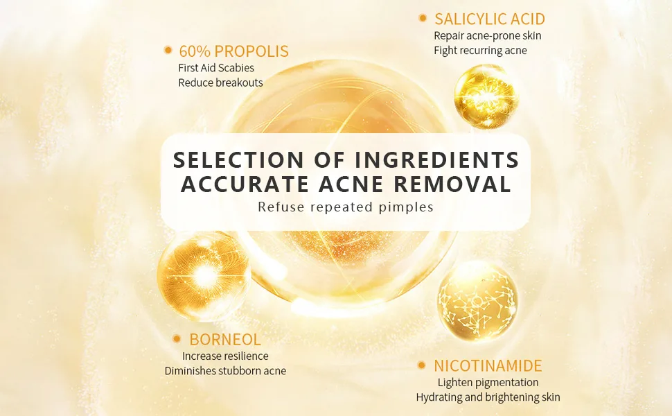 Propolis Ampoule with 60% Propolis Extract for Acne-prone&Sensitive skin No irritation Non sticky Minimize breakouts Hyaluronic Acid 30ml Hydration Support Formula - Refuse repeated pimples