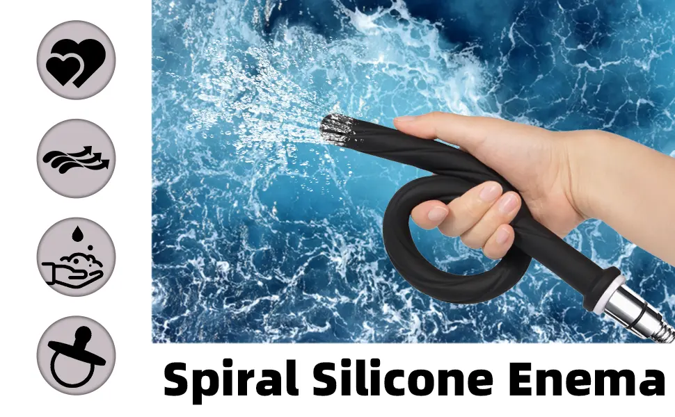 Shower Douche Nozzle for Travelling Extended Silicone Enema Approximately 17inch Enema Shower Attachment for Home Bowel Cleansing - product information 1