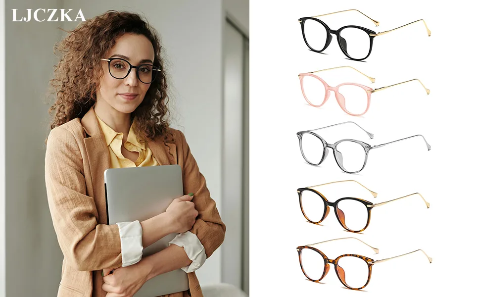 LJCZKA Blue Light Blocking Glasses Women Men Retro Round Eyewear Frame Computer Cat Eye Glasses Clear Lens Eyeglasses Black - blue light blocking glasses