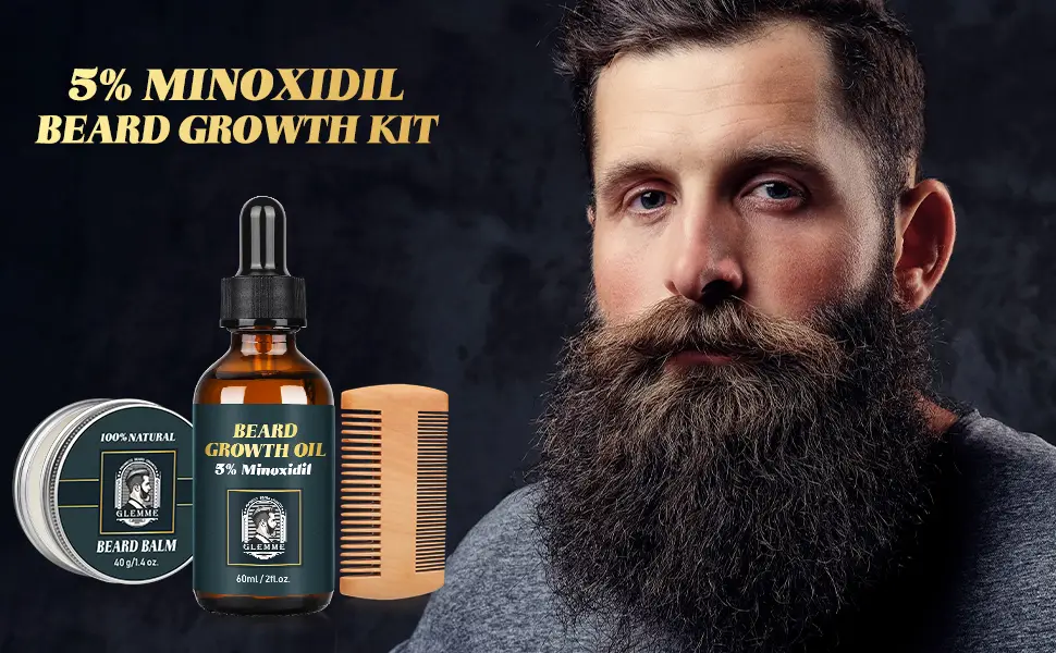 5% Minoxidil Beard Growth Kit with Biotin Oil Balm for Patchy Beards - Beard Growth Oil & Gift for Men Home Use - product information 1