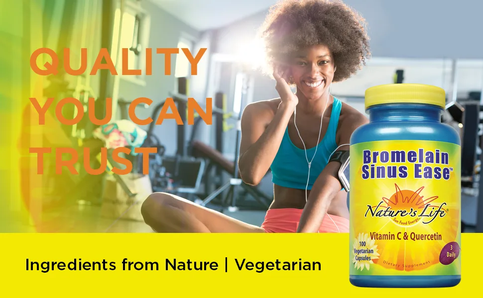 Nature's Life Bromelain Sinus Ease 1200mg | with Vitamin C & Quercetin | Sinus Health, Immune Function & Seasonal Support | 100 Vegetarian Capsules - Nature