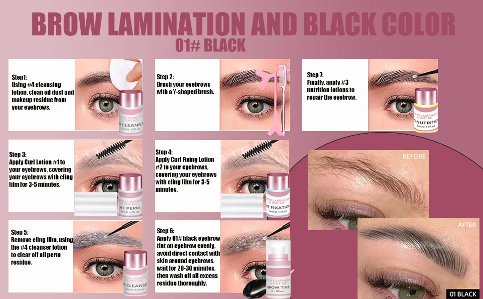 Brow Lamination Kit Eyebrow Lamination with Black & Brown Color Kit Professional Eyebrow Perm Kit Fuller & Thicker Brows Long-lasting for 6-8 Weeks Instant Lifting Suitable for Salon & Home Use - brow lamination and black color