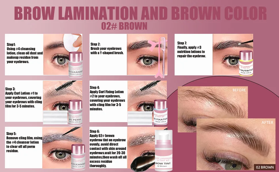 Brow Lamination Kit Eyebrow Lamination with Black & Brown Color Kit Professional Eyebrow Perm Kit Fuller & Thicker Brows Long-lasting for 6-8 Weeks Instant Lifting Suitable for Salon & Home Use - brow lamination and brown color
