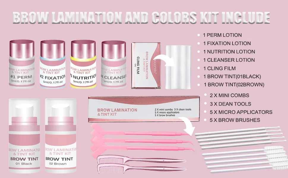 Brow Lamination Kit Eyebrow Lamination with Black & Brown Color Kit Professional Eyebrow Perm Kit Fuller & Thicker Brows Long-lasting for 6-8 Weeks Instant Lifting Suitable for Salon & Home Use - brow lamination and colors kit include