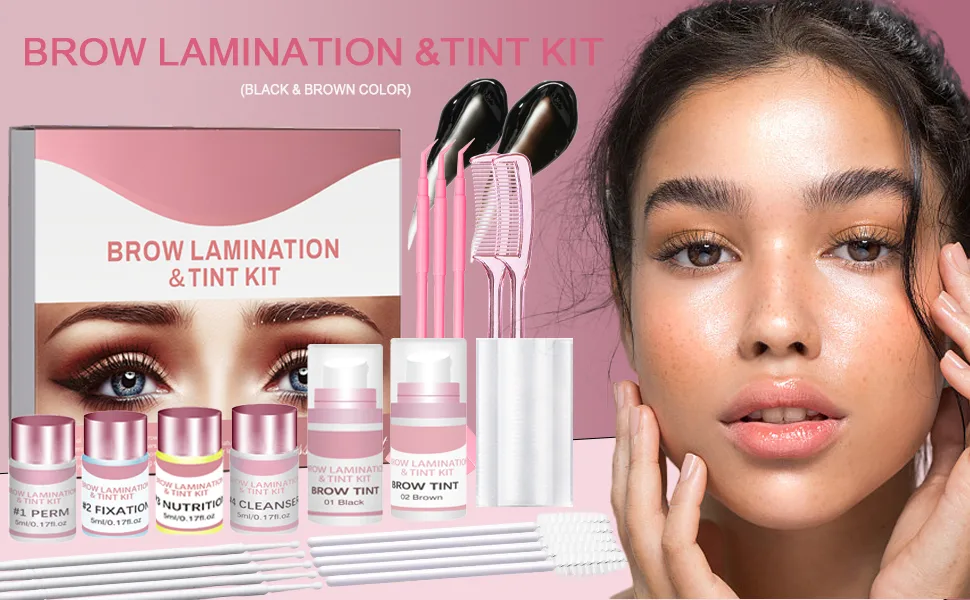 Brow Lamination Kit Eyebrow Lamination with Black & Brown Color Kit Professional Eyebrow Perm Kit Fuller & Thicker Brows Long-lasting for 6-8 Weeks Instant Lifting Suitable for Salon & Home Use - brow lamination and tint kit